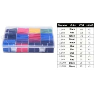 800pcs Heat Shrink Tubing Kit – Assorted Sizes & Colours