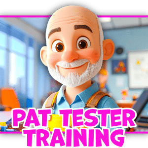 Older gentleman representing a Testermans PAT Training instructor in a Pixar‑style 3D design. Click to view PAT Training Courses.